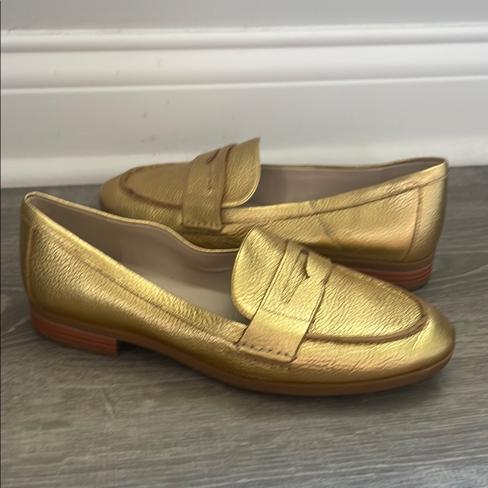 Cole Haan Metallic Gold Leather Penny Loafers